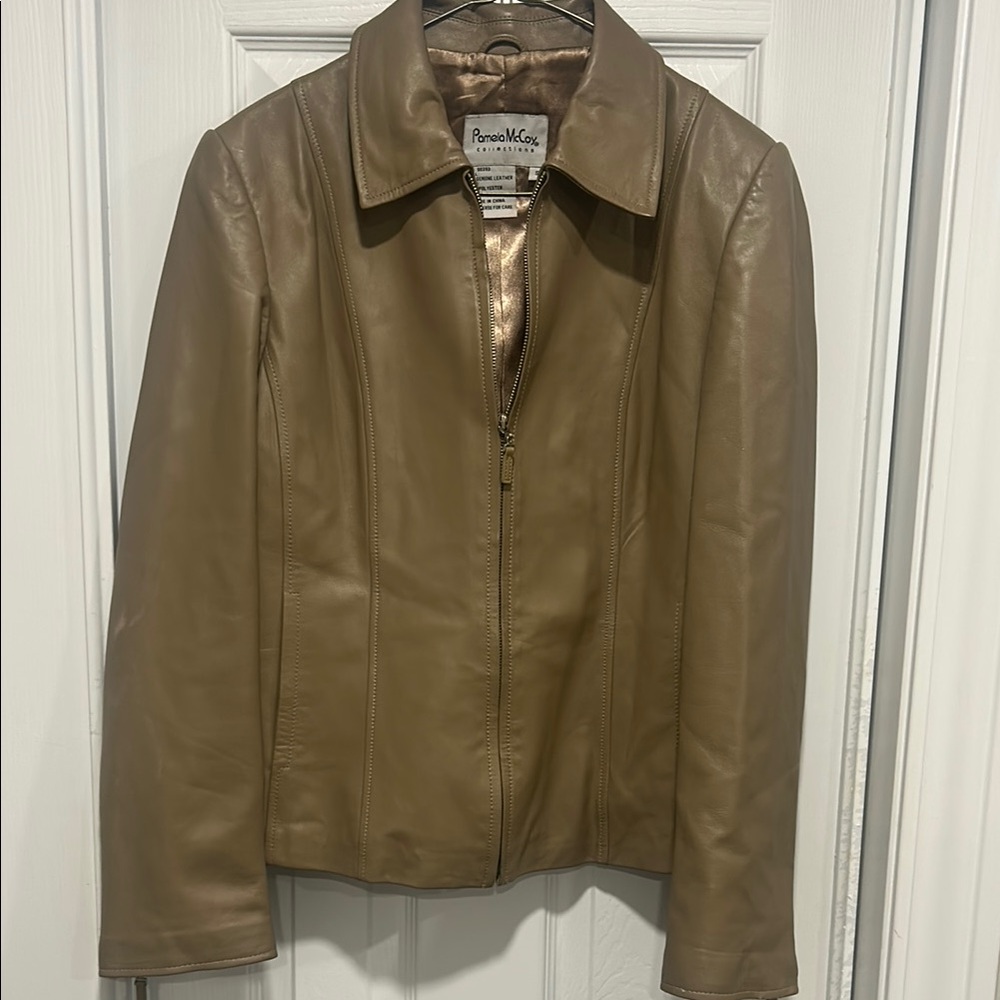 Pamela McCoy Tan Leather Jacket Classic‎ Design